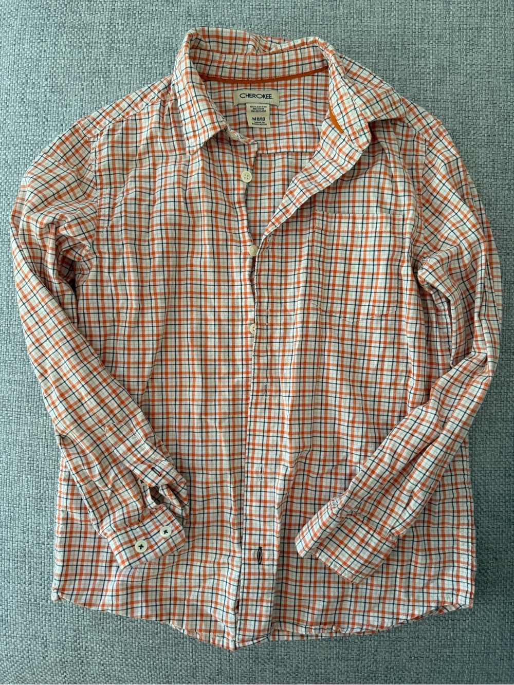 Cherokee Boy’s Orange Plaid Long-Sleeve Button-Up Shirt